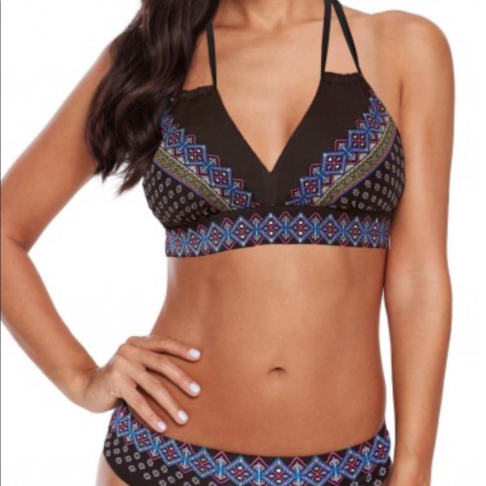 Tie back halter neck geometric print bikini set